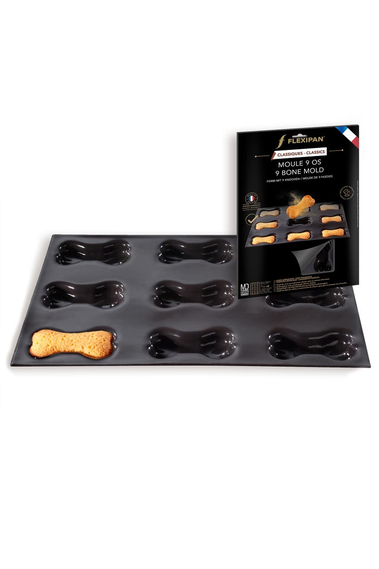 Flexipan 9 Bones Pet Treats Premium Silicone Baking Pan, Main, color, Black