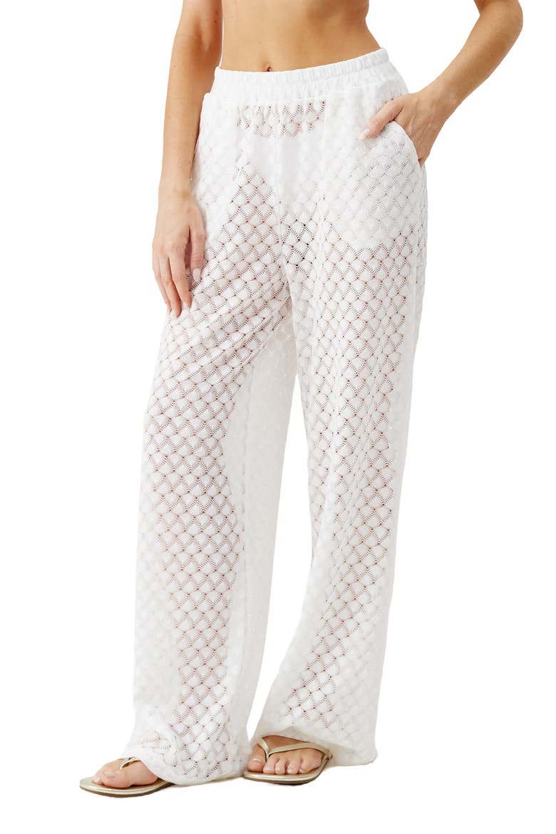 Adi Open Knit Straight Leg Cover-Up Pants, Main, color, WHITE