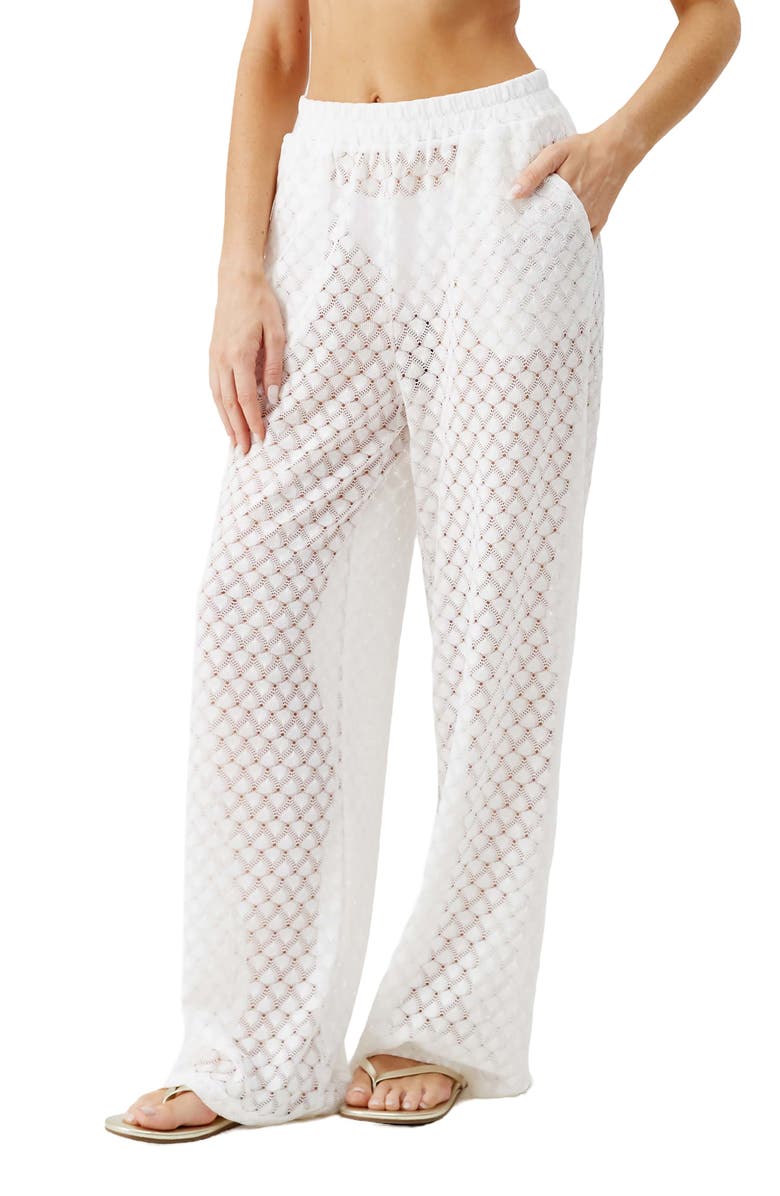 Melissa Odabash Adi Open Knit Straight Leg Cover-Up Pants, Main, color, White