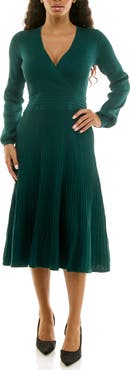 Nina Leonard Long Sleeve Ribbed Fit & Flare Sweater Dress