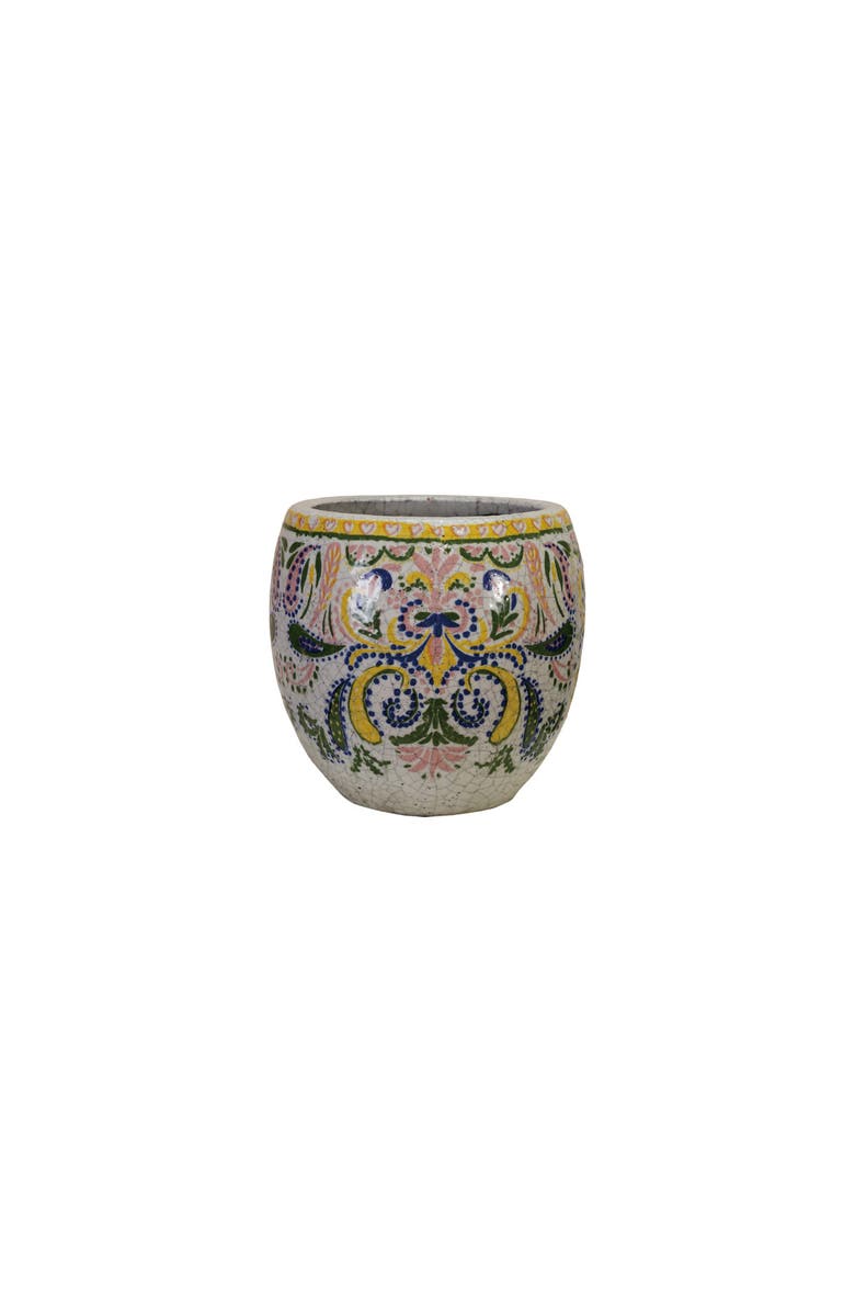 Storied Home Large Terra-cotta Planter with Floral Pattern, Crackle Glaze, Multicolor, Main, color, Grey