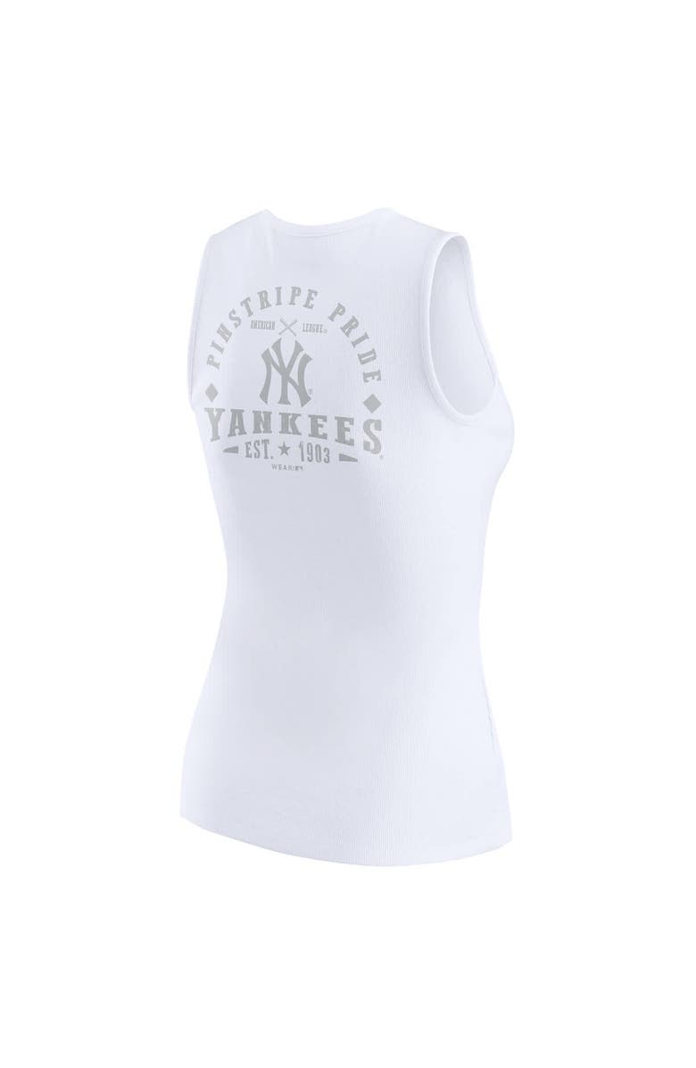 WEAR by Erin Andrews Women's WEAR by Erin Andrews White New York Yankees Rib-Knit Henley Tank Top, Alternate, color, White