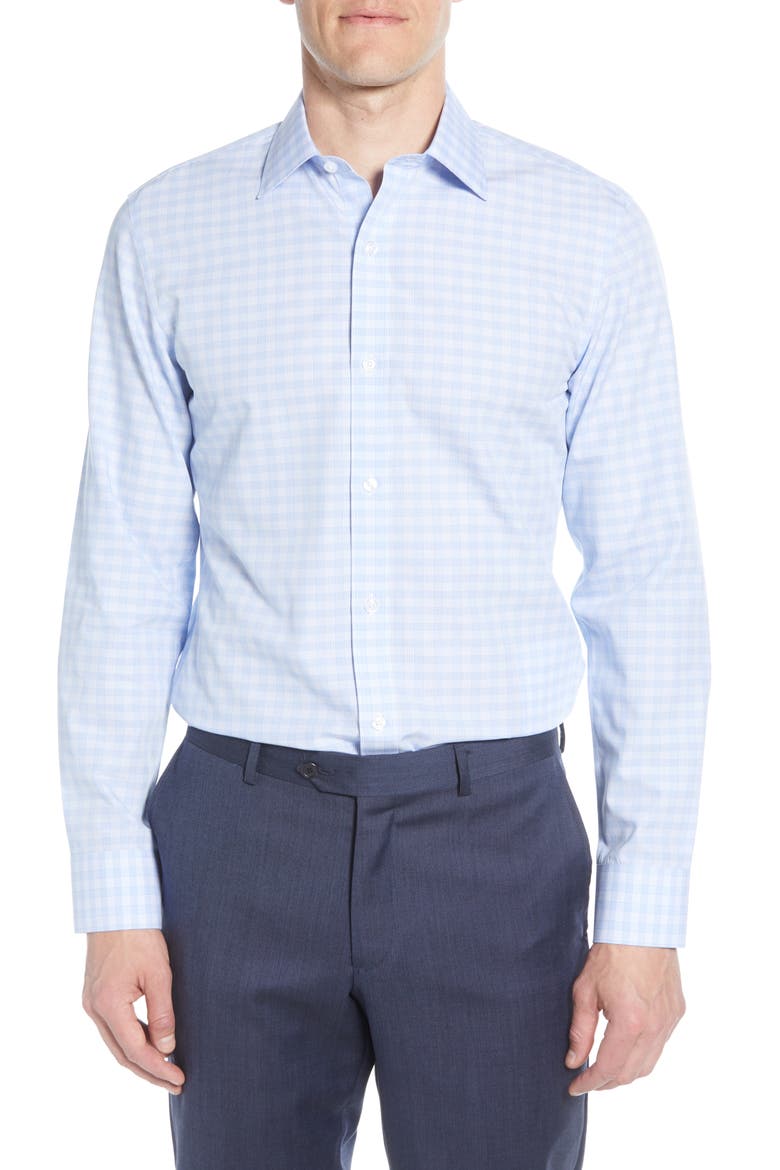 Slim Fit Plaid Dress Shirt, Main, color, CORNFLOWER BLUE