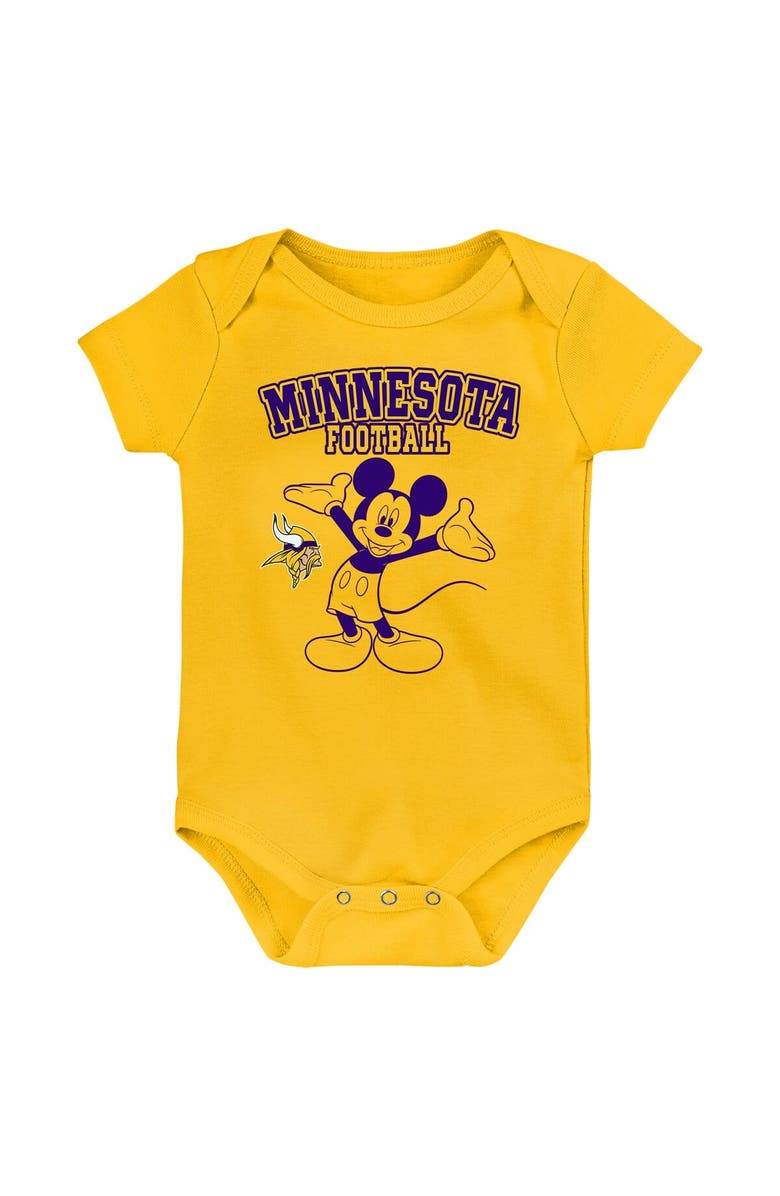 Outerstuff Newborn & Infant Purple/Gold/Gray Minnesota Vikings Three-Piece Disney Game Time Bodysuit Set, Alternate, color, 