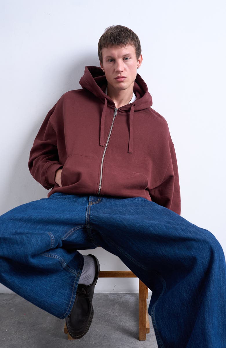 Topman Oversize Zip Hoodie, Alternate, color, Brown