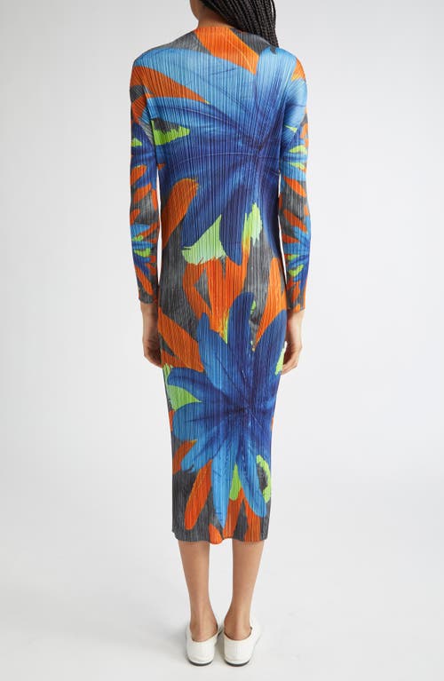 Issey Miyake Pleats Please Carnival Pleated Long Sleeve Midi Dress In Multi