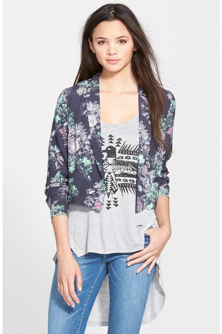 Drape Collar Blazer, Main, color, GREY METEOR ALYSSA FLORAL