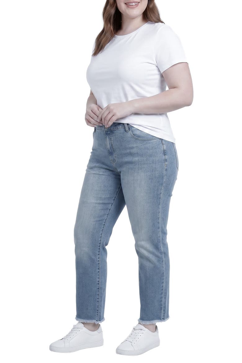 Distressed Straight Leg Boyfriend Jeans, Alternate, color, BLUE FRAYED