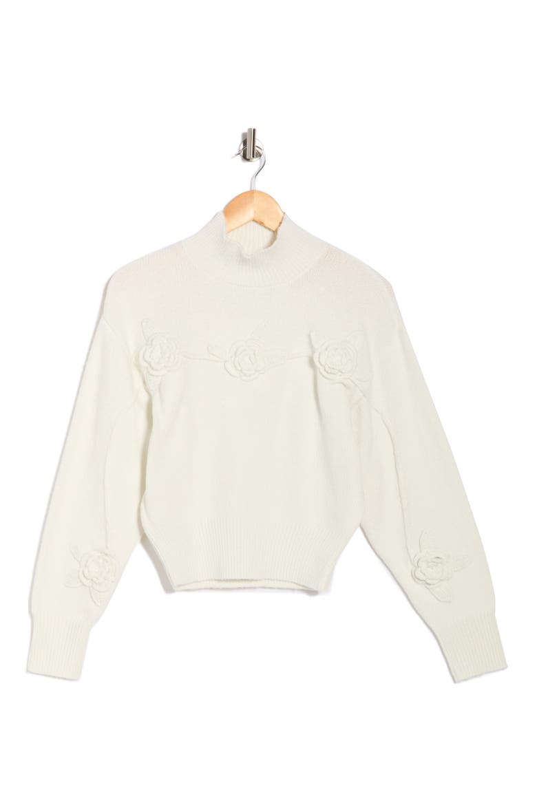 Hollyhock Flower Embellished Sweater, Alternate, color, EGRET