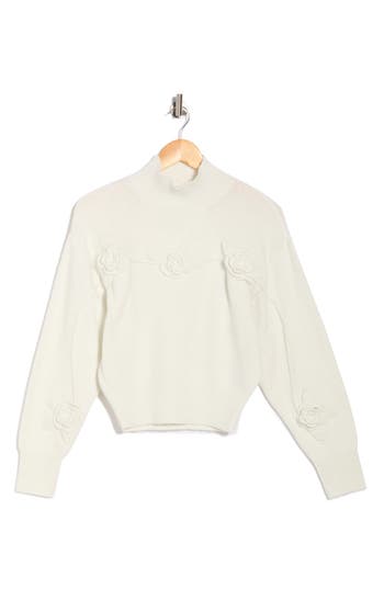Love By Design Hollyhock Flower Embellished Sweater In White