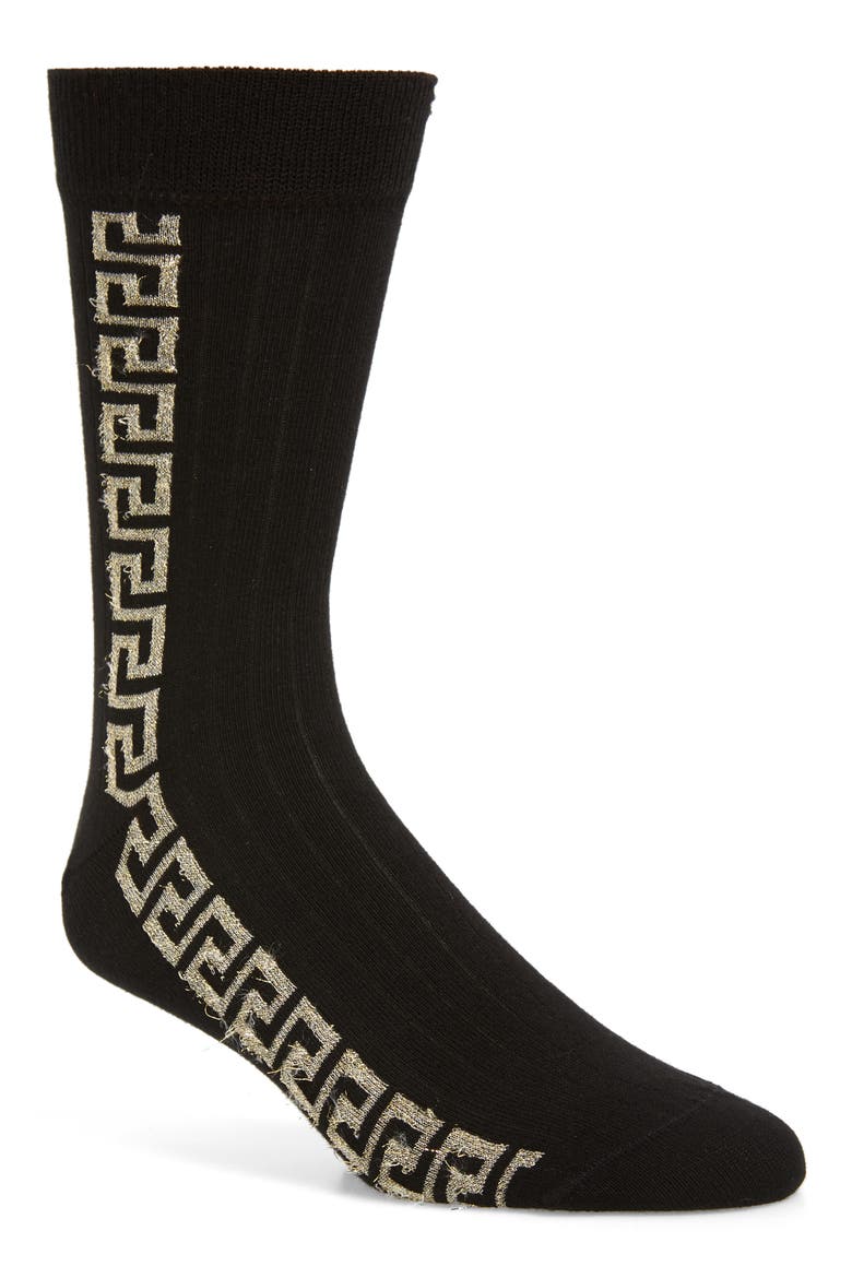 Greek Key Socks, Main, color, BLACK/ GOLD