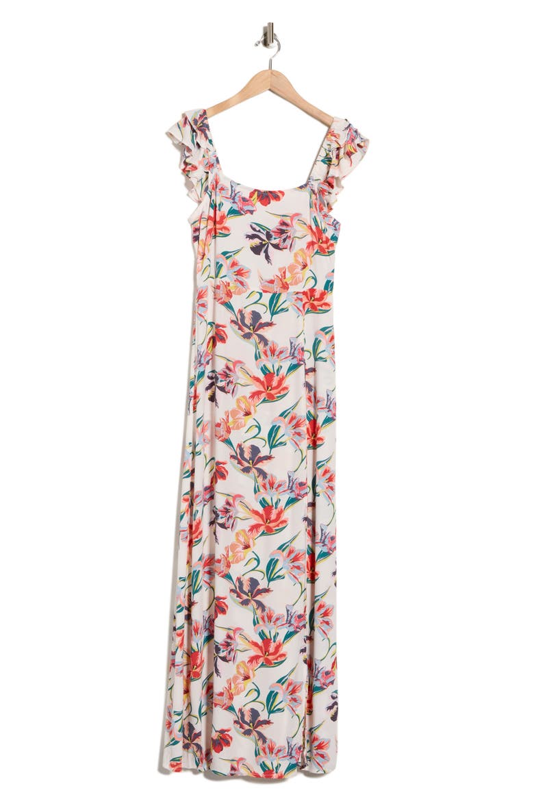 Flutter Sleeve Maxi Dress, Alternate, color, IVORY/ RED
