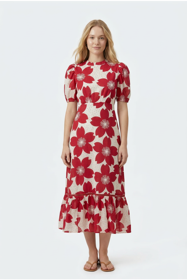 Freya Midi Dress, Main, color, Burgundy Akari