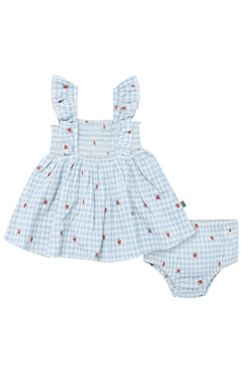 Modern Moments<sup>™</sup> by Gerber Ruffle Sleeve Dress and Diaper Cover Set, Main, color, Ivory Strawberry Gingham