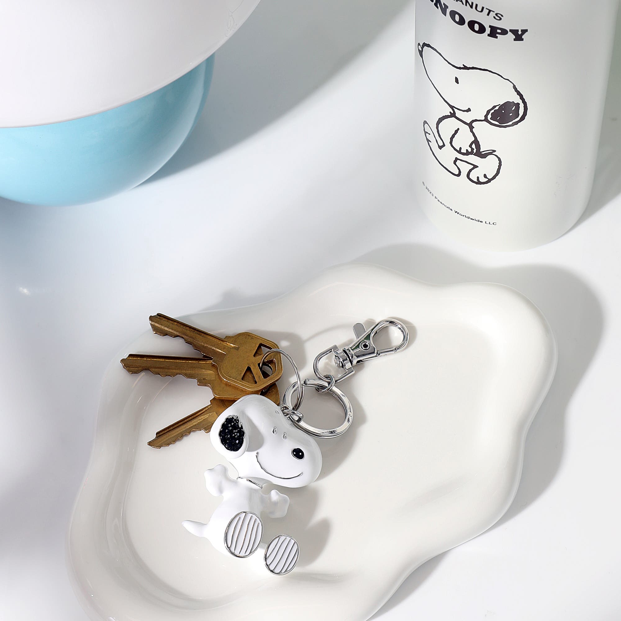 PEANUTS Snoopy Keychain, Silver-Tone Enamel Bag Charm, Alternate, color, White, Silver Tone