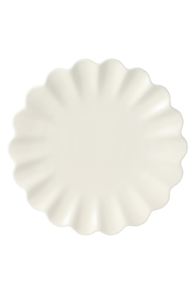 Bistro Fleur 12-Piece Scalloped Stoneware Dinnerware Set for 4, Alternate, color, Matte Cream