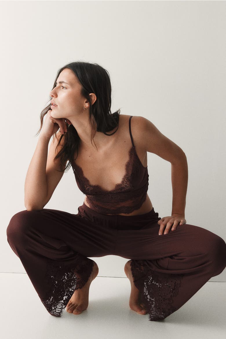 Lace-trimmed Pajama Pants, Alternate, color, Rust brown