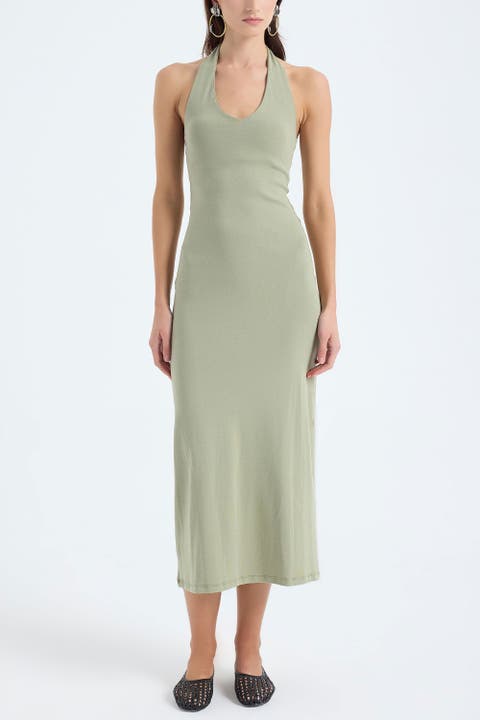 Orion Halter Neck Cotton Bodycon Midi Dress