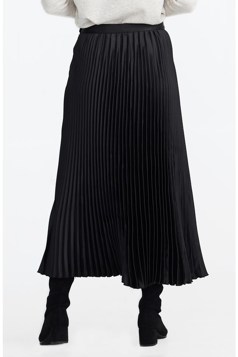 Identity Pleated Satin Skirt, Alternate, color, BLACK