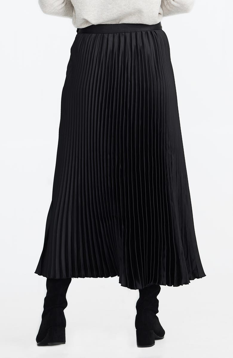 Brave+True Identity Pleated Satin Skirt, Alternate, color, Black