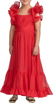 Mac Duggal Girls Chiffon Ruffled Shoulder Dress