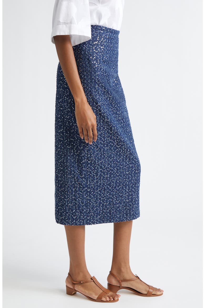 Sequin Embellished Pencil Midi Skirt, Alternate, color, INDIGO/ SILVER