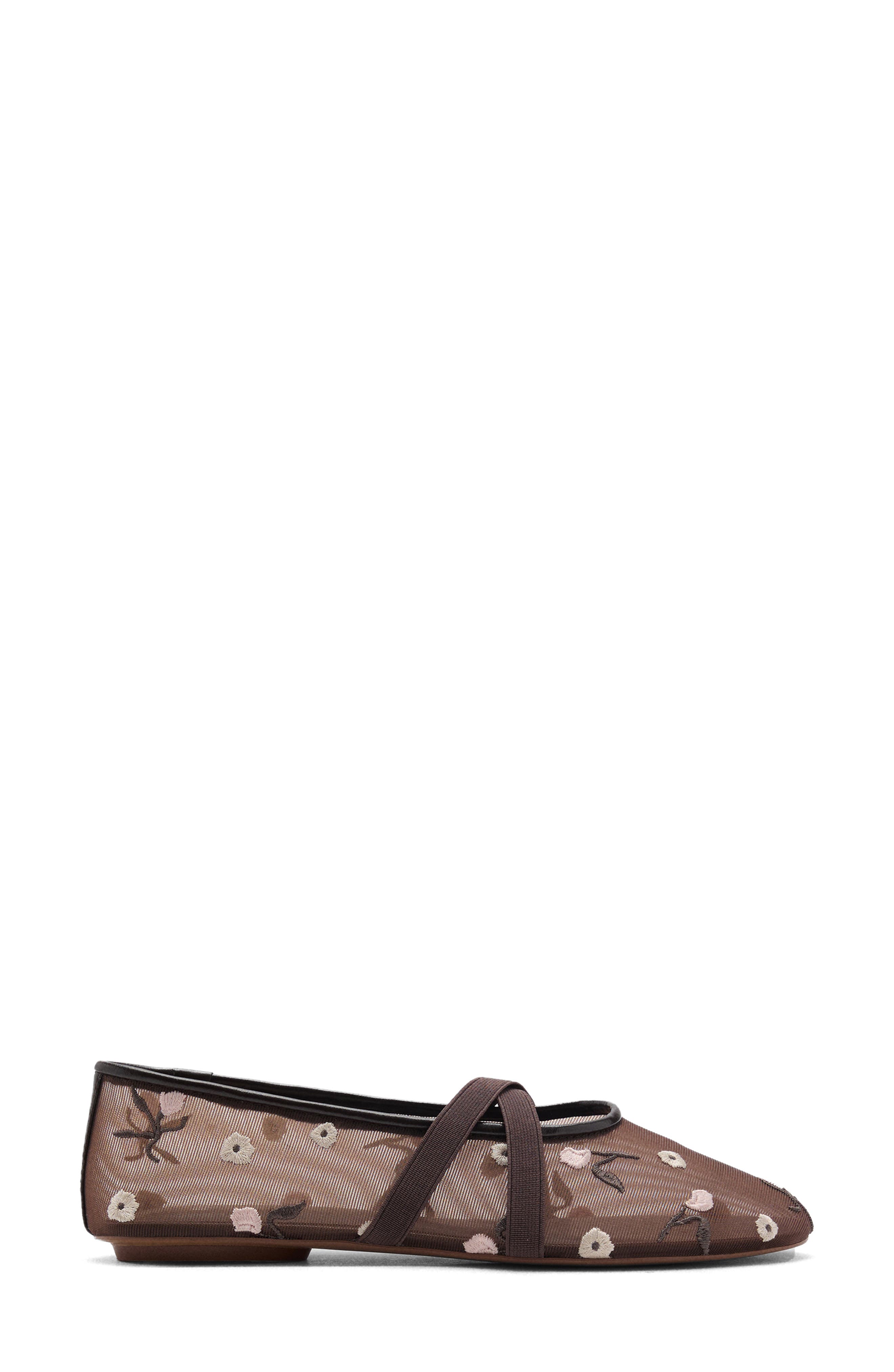 MANGO Floral Embroidered Cross Strap Ballerina Flat, Alternate, color, Brown