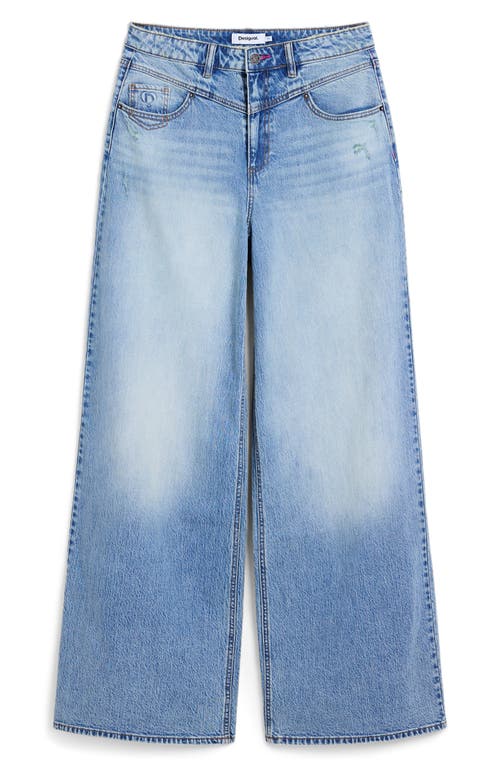 Desigual Shadow Pocket Wide Leg Jeans In Blue