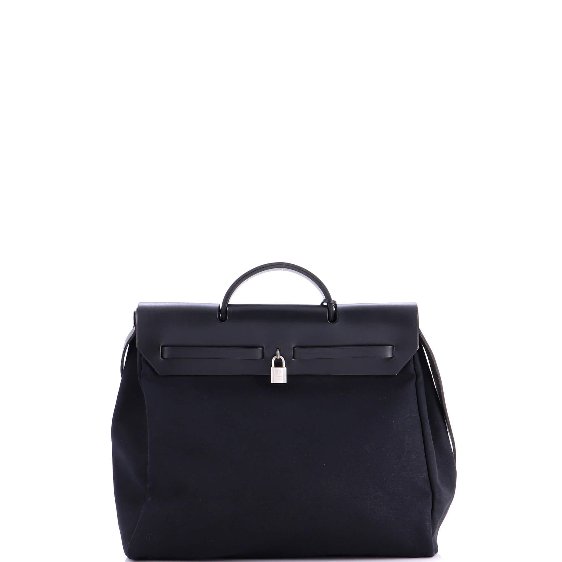 Pre-Owned Hermes Herbag Toile and Leather MM, Alternate, color, Noir