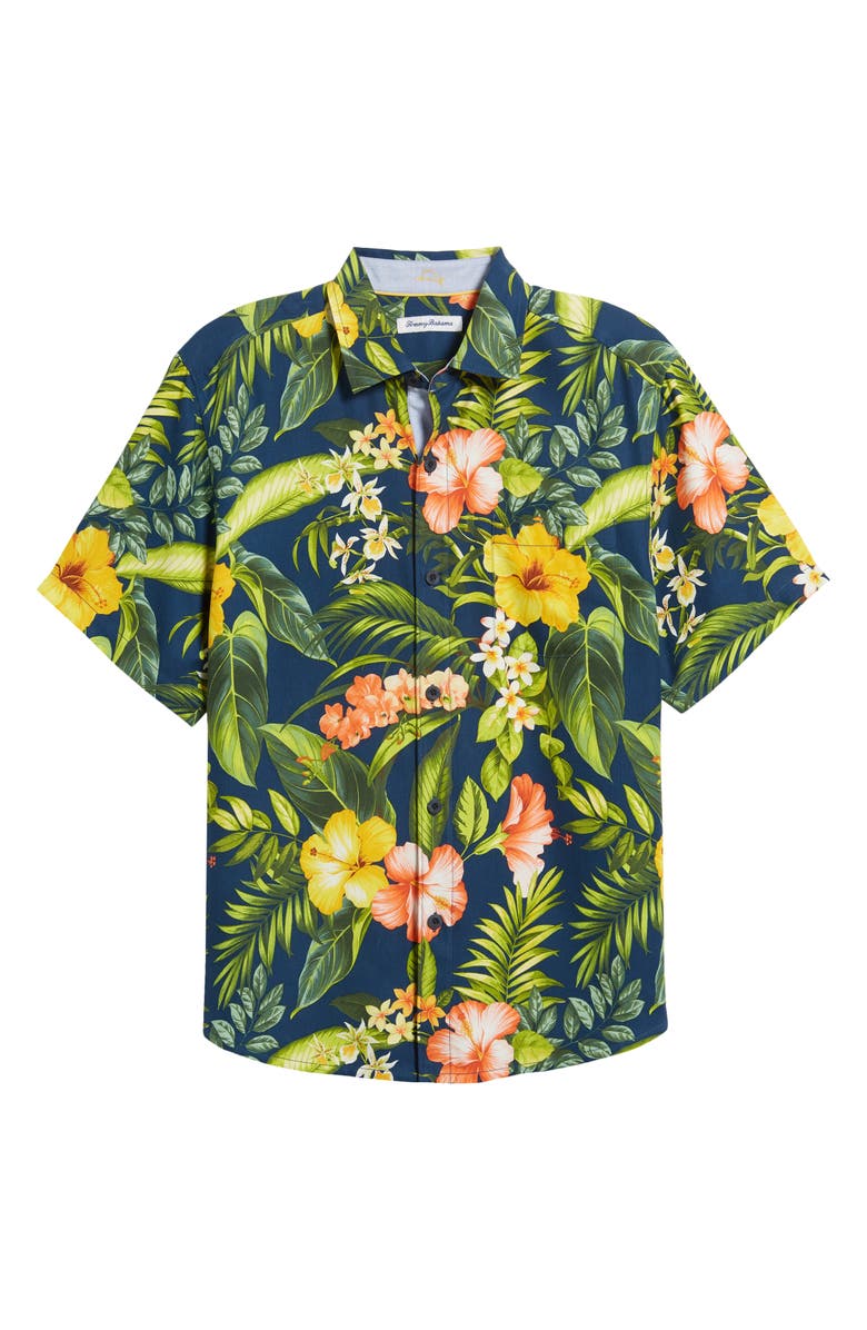Tommy Bahama Midnight Hibiscus Short Sleeve Silk Button-Up Shirt, Alternate, color,