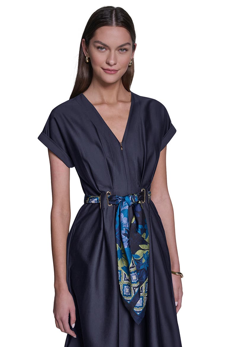 Grommet Belt Zip Front Midi Shirtdress, Main, color, NAVY