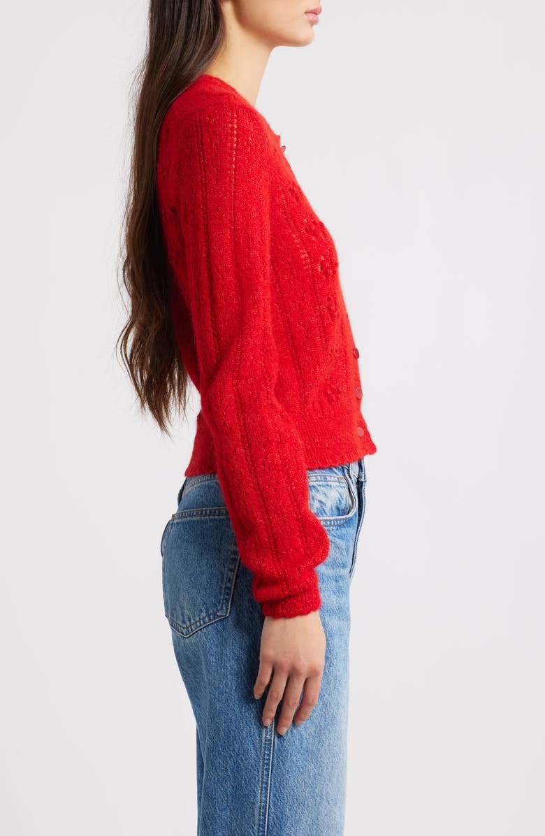 DÔEN Cosette Pointelle Cardigan, Alternate, color, Cerise Grosgrain Ribbon