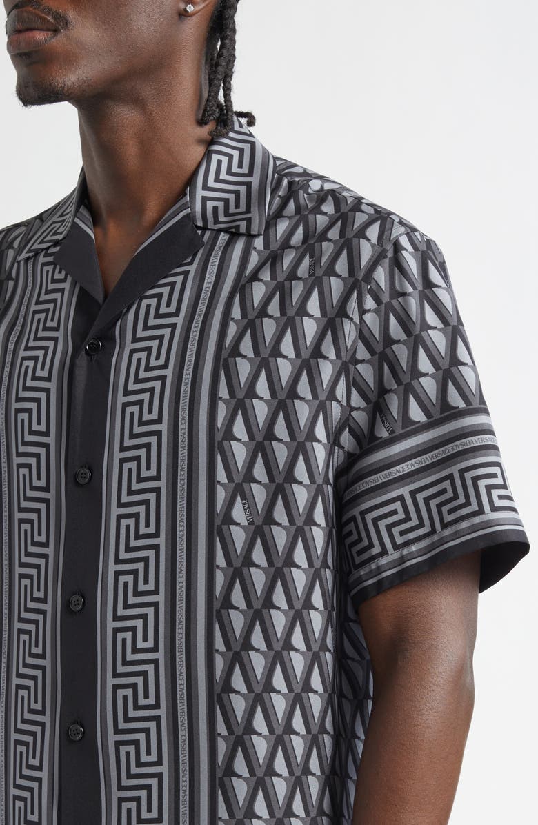 Versace Informal Silk Twill Camp Shirt, Alternate, color, Dark Anthracite Tonal