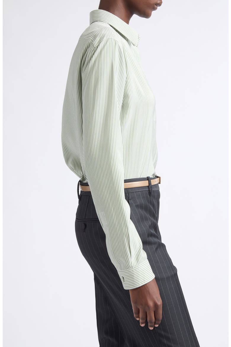 Stripe Silk Button-Up Shirt, Alternate, color, GREEN/ OFF WHITE