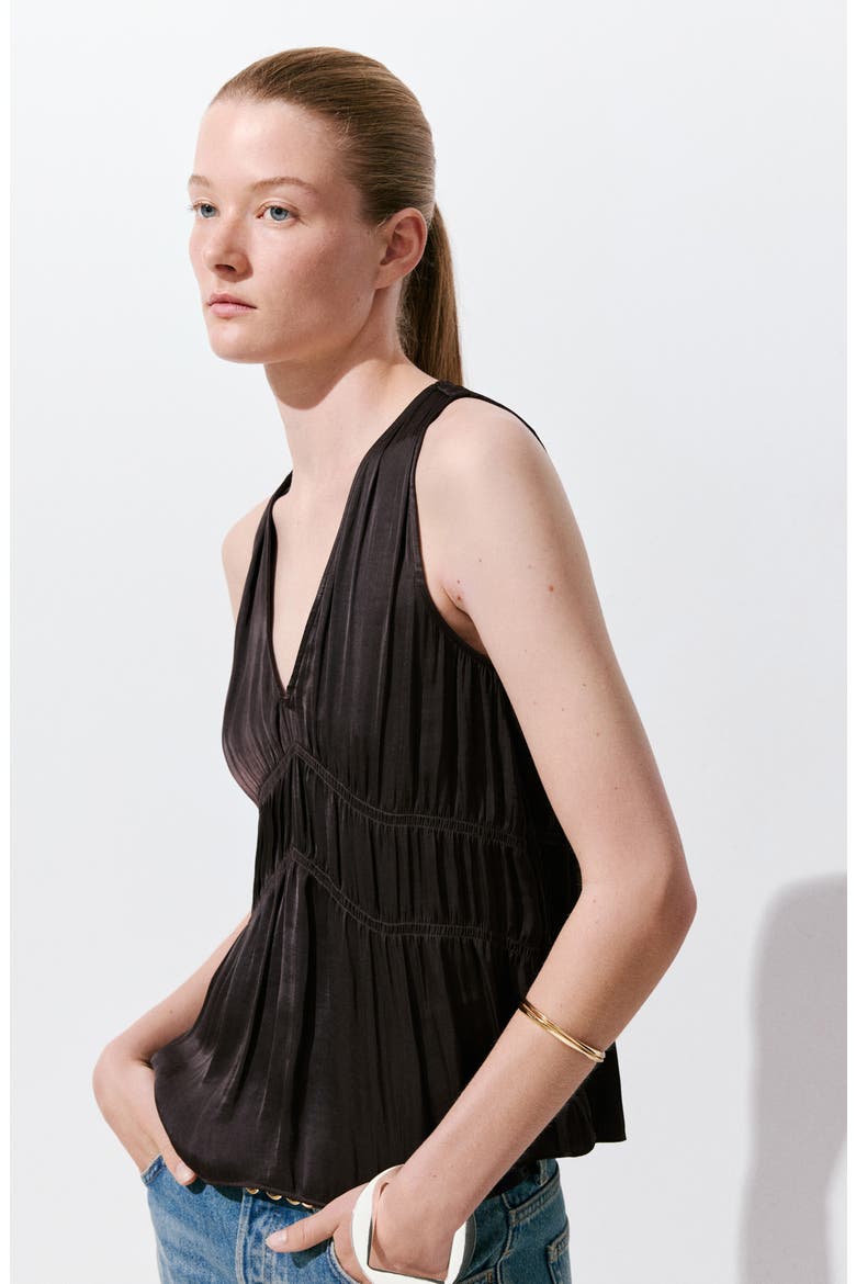 Ruched V-Neck Top, Alternate, color, BROWN