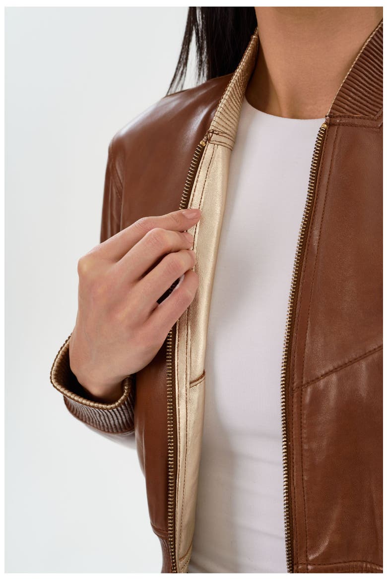 Kordella | Reversible Leather Bomber Jacket, Alternate, color, Luggage/Gold