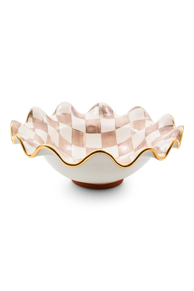 Mocha Check Ceramic Fluted Serving Bowl, Main, color, MOCHA