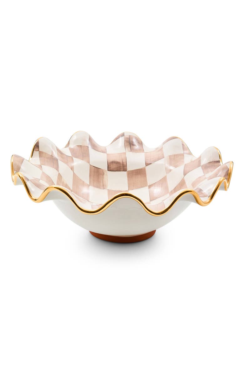 MACKENZIE CHILDS Mocha Check Ceramic Fluted Serving Bowl, Main, color, Mocha