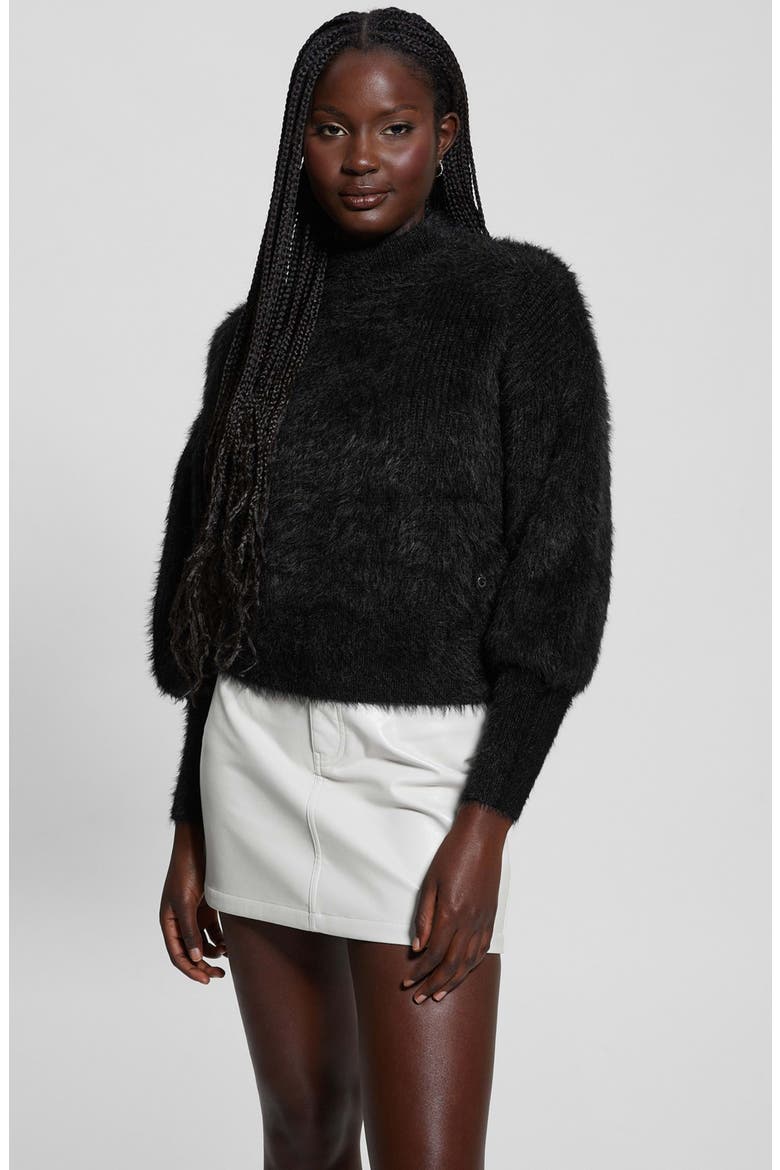 Keyla Fuzzy Bishop Sleeve Sweater, Alternate, color, JET BLACK