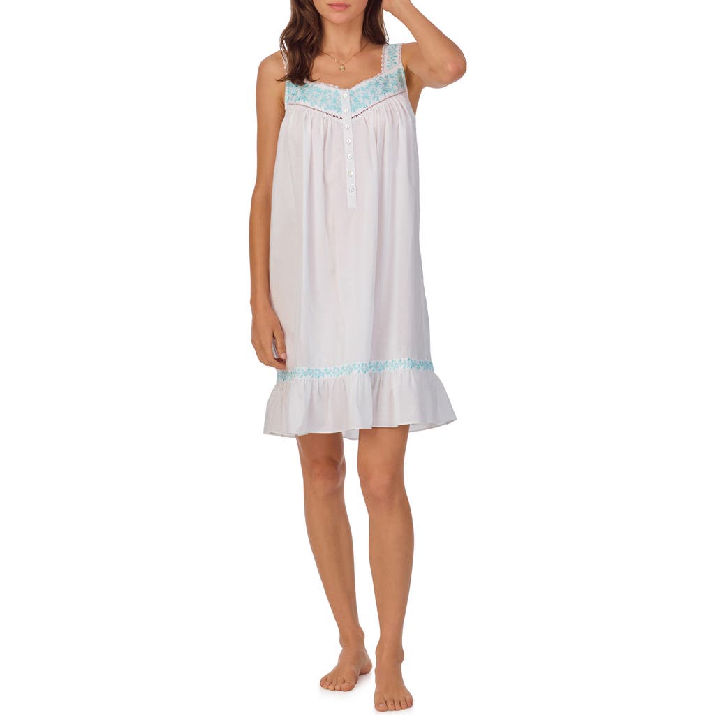 Eileen West Sleeveless Cotton Lawn Short Chemise In White Gride