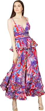 LARA New York Ruffle Skirt Printed Gown