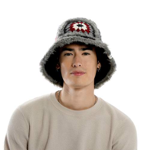 Nirvanna Designs Crochet Sun Hat With Fur Piping In Charcoal