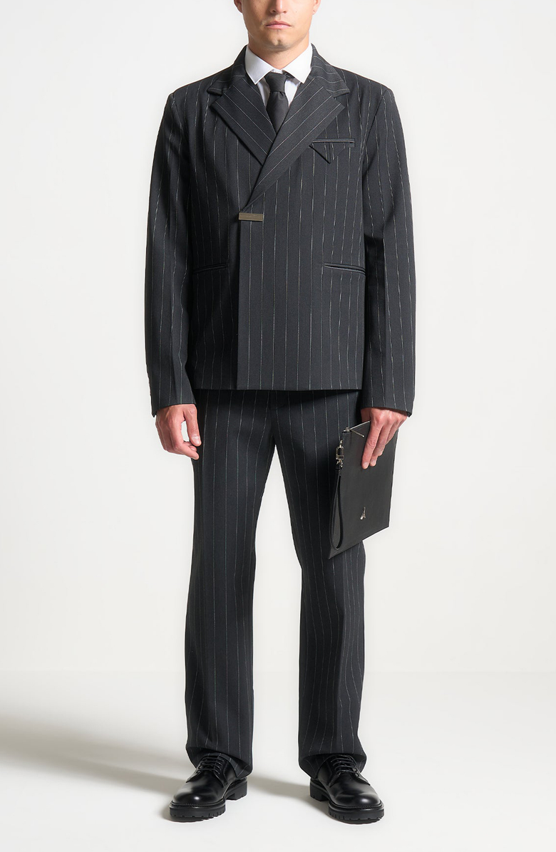 Manière De Voir Gaston Double Breasted Pinstripe Suit Jacket, Alternate, color, Grey