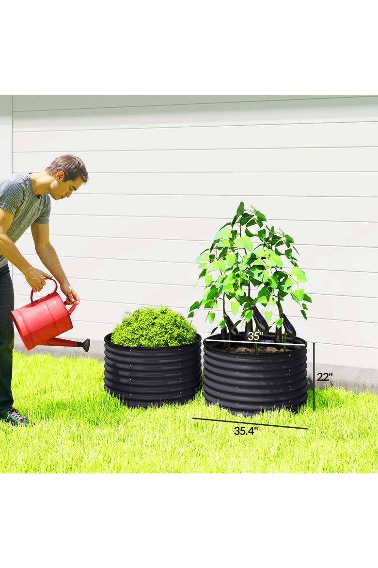 Raised Set of, Planters for Plants with Safety, Alternate, color, Dark Gray