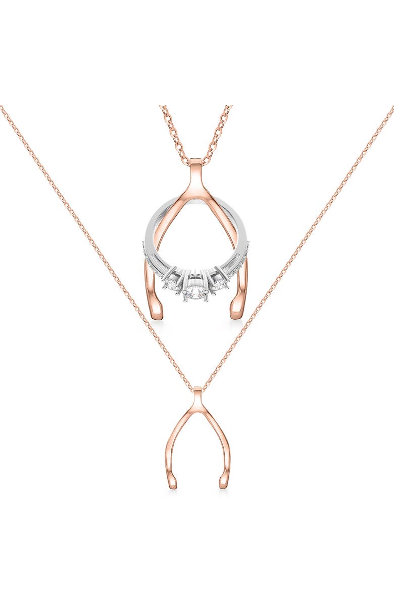 Emily C Original Wishbone Ring Holder Necklace, Stainless Steel Wedding & Engagement Ring Keeper, Gender Inclusive, Main, color, Rosegold
