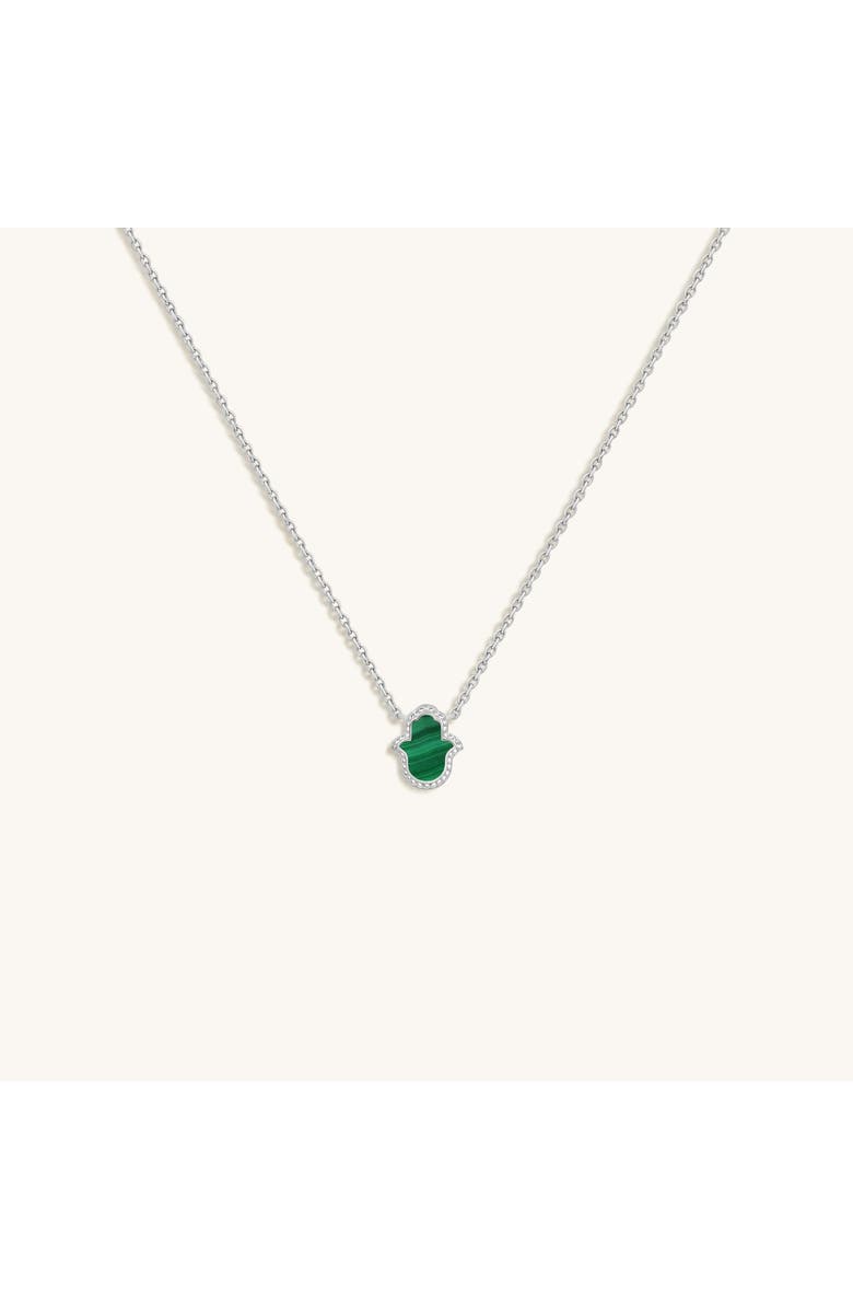 Karma and Luck Peaceful Mind Hamsa Malachite Silver Necklace, Main, color, Silver/Green