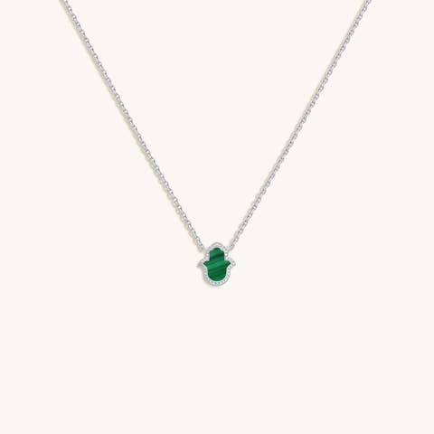 Peaceful Mind Hamsa Malachite Silver Necklace