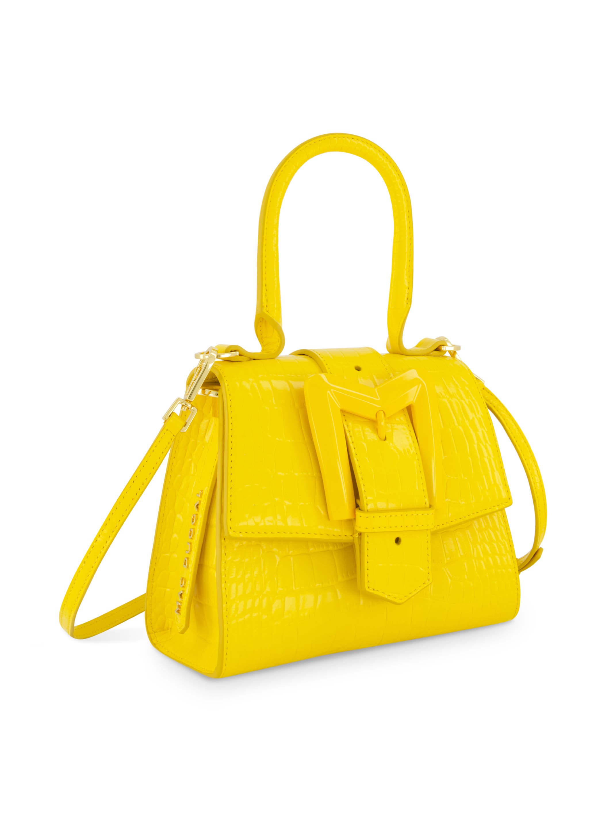 Crocodile Leather Buckle Detail Mini Handbag, Alternate, color, Sunshine