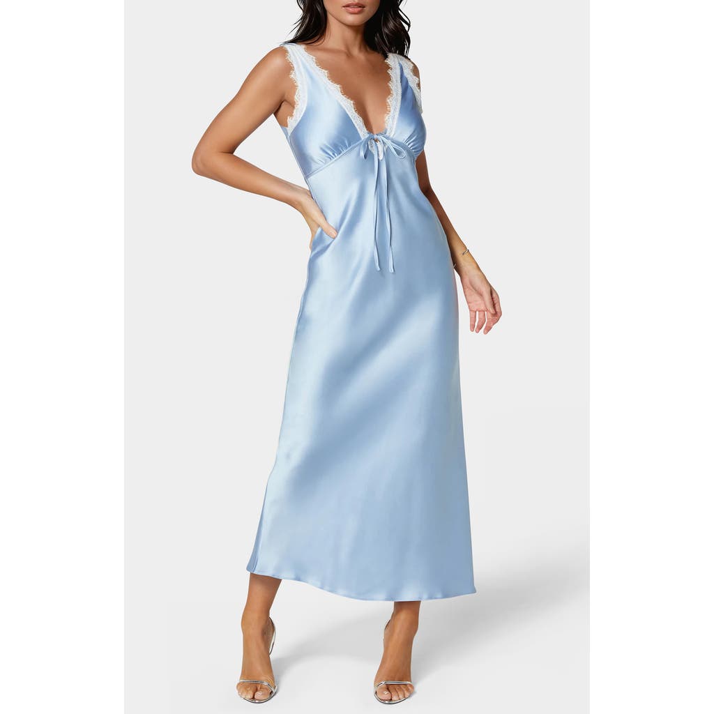 BEBE BEBE LACE TRIM SATIN SLIPDRESS