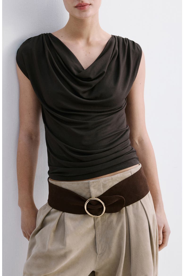 Camiseta Cowl Neck T-Shirt, Main, color, BROWN